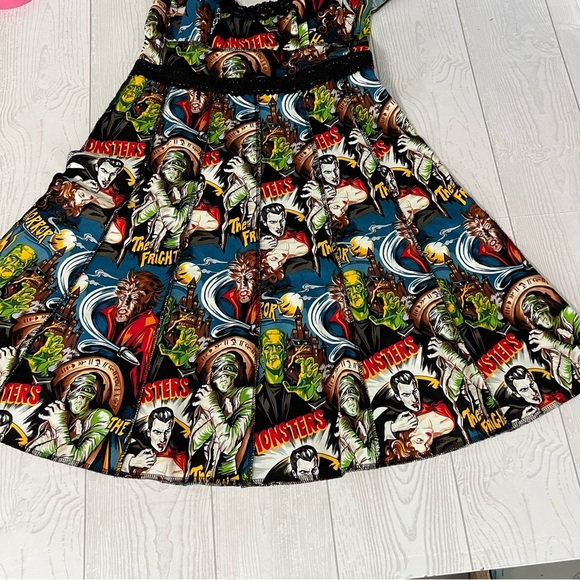 Shrine Of Hollywood Vintage Cocktail Dress Classic Monster Print - Picture 8 of 12